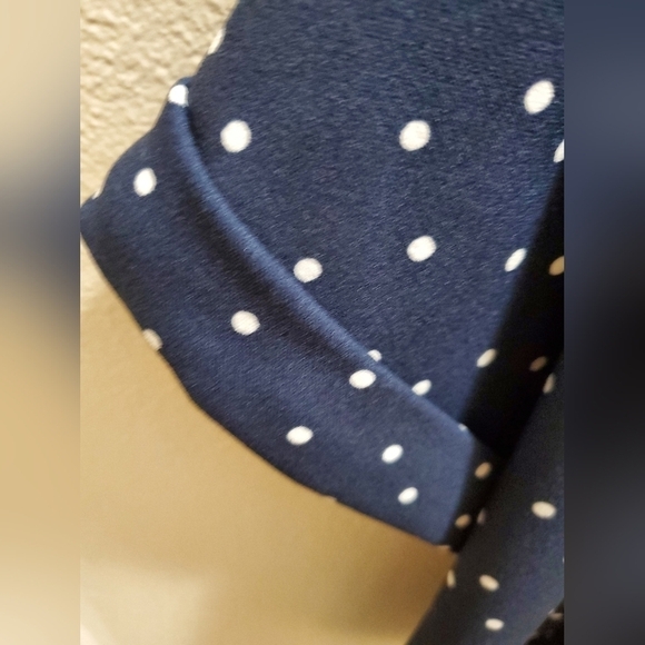 Navy Blue White Pokadot Dressy Zip Up Shirt - Picture 8 of 16